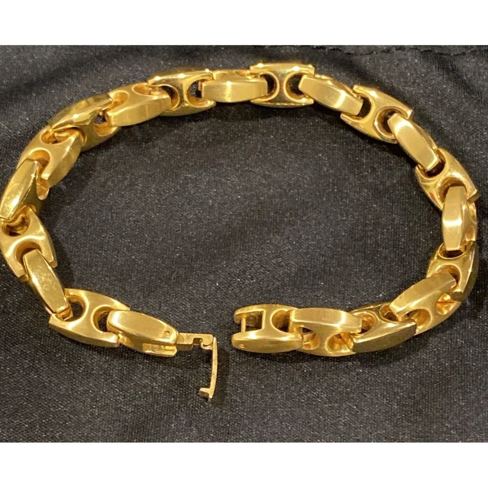 Men's 10mm Gold Tone Stainless Steel Anchor Link Chain Bracelet 9.25 Inch, 56 gm